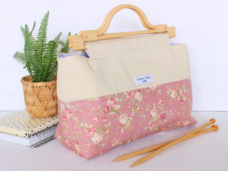 Large knitting bag- pink vintage floral