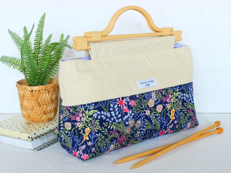 Large knitting bag- navy floral