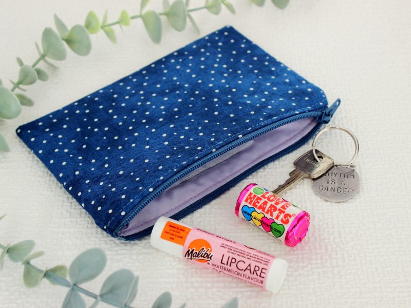 Mini zipped purse- blue spotty