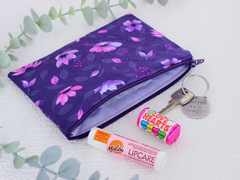 Mini zipped purse- deep purple floral