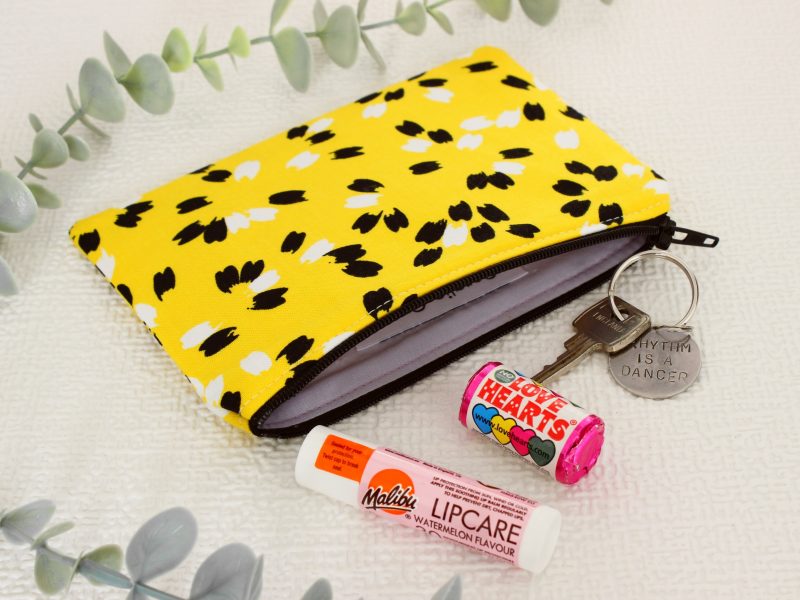 Mini zipped purse- yellow abstract petals
