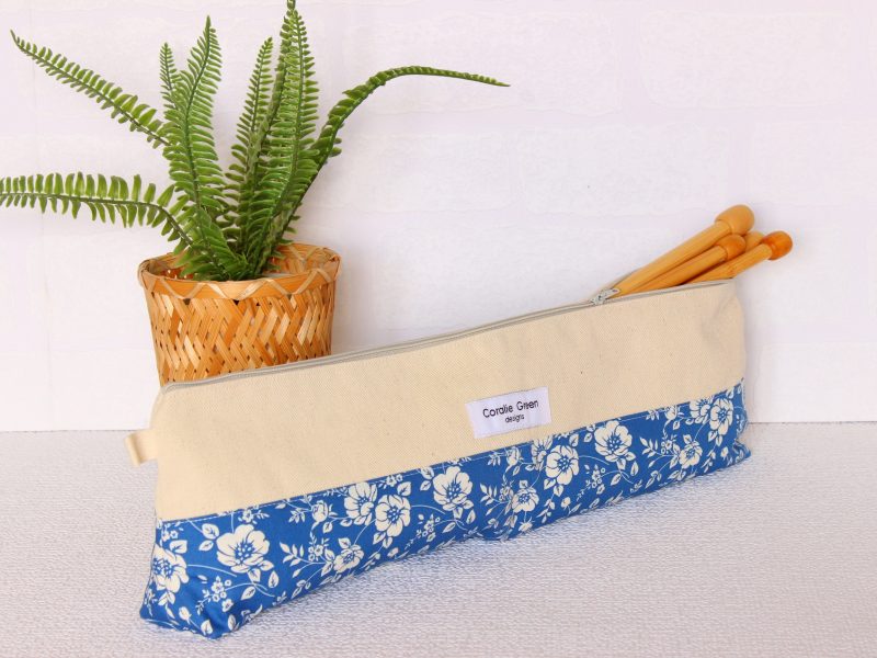 Knitting needle storage- blue white floral - Image 2