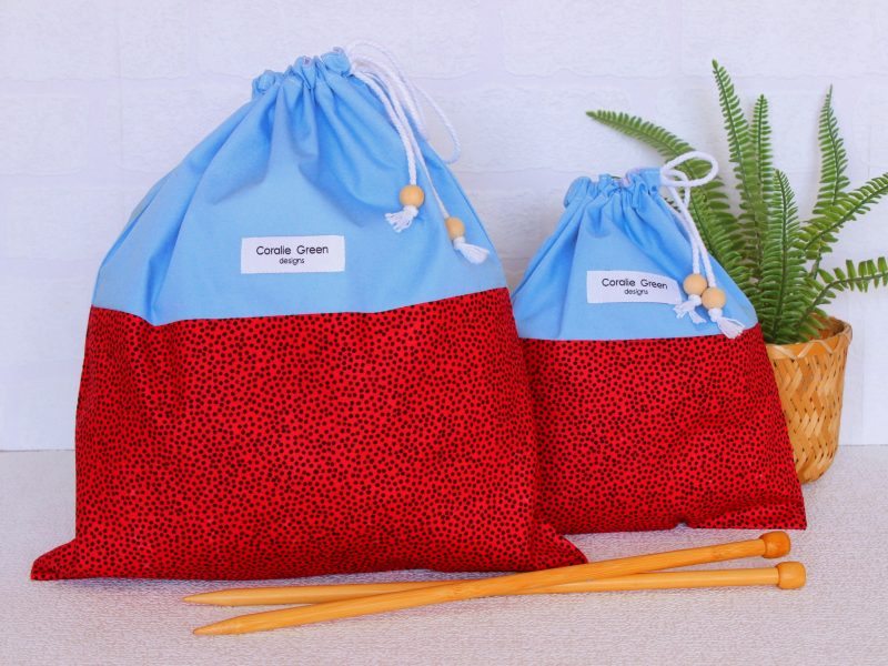 Drawstring bag- red spotty