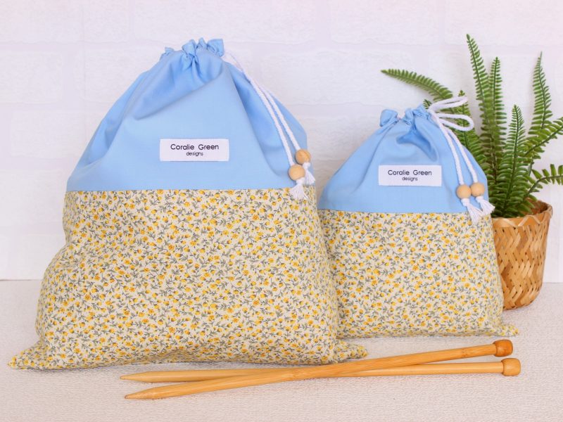 Drawstring bag- ditsy yellow flowers