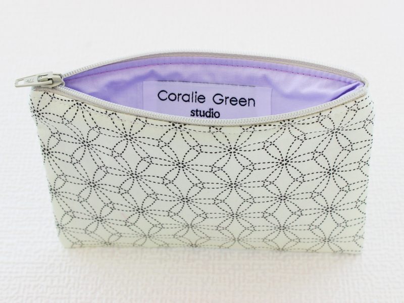 Mini zipped purse- cream sashiko - Image 3