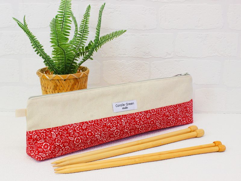 Knitting needle storage- red white floral