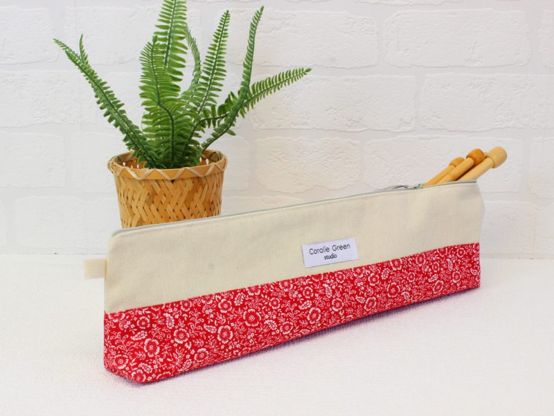 Knitting needle storage- red white floral - Image 2