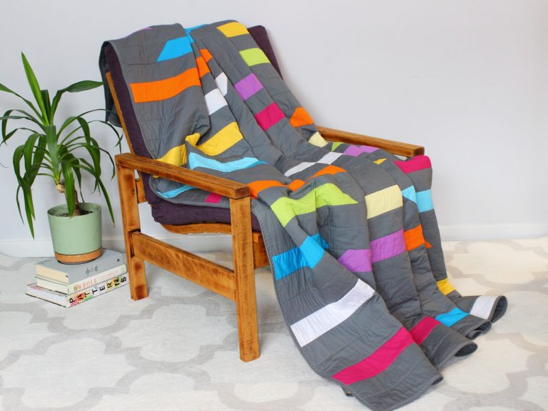 Grey and colour streaks quilt - Image 3