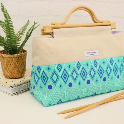Large knitting bag- turquoise geometric