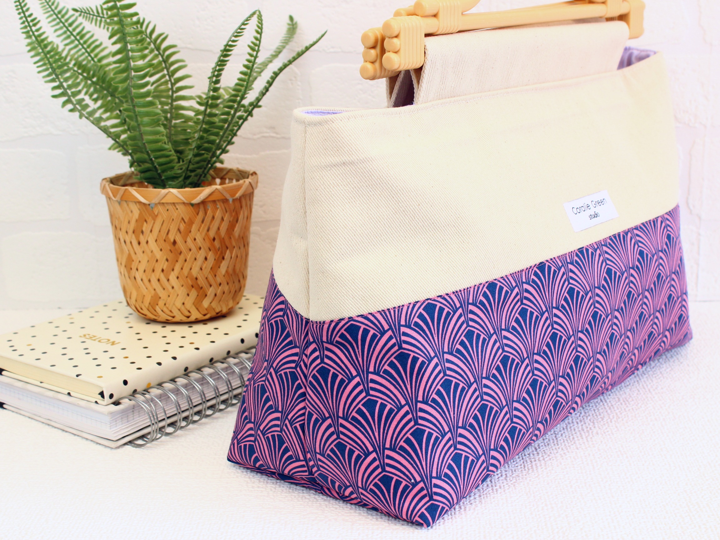 Large knitting bag- blue pink art deco - Image 2