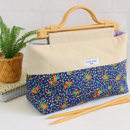 Large knitting bag- royal blue florals