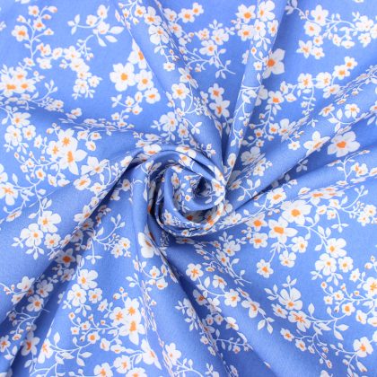 white floral on cornflower blue